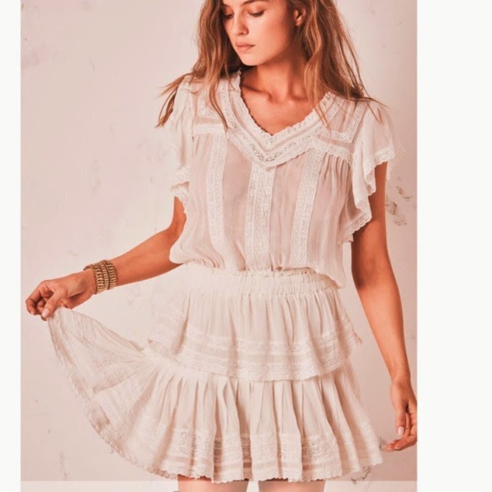 LoveShackFancy LSF Cream Antique Chelsea Ruffle Dress $385
